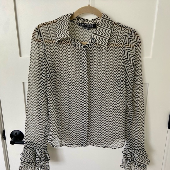 Parasuco Tops - Parasuco Funky Black and White Striped Sheer Blouse